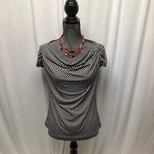 Worthington Black White Polka Dot Stretch Top Womens Size Medium Cowl Neckline